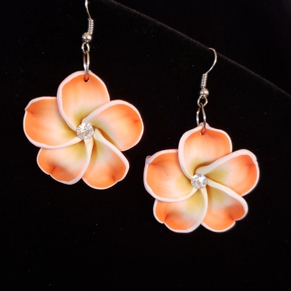 Beautiful Orange Yellow Tropical Flower Blossom Earrings - Picture 2 of 3